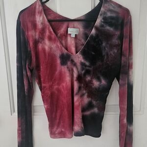 Veronica Red and Black Tie-Dye Long Sleeve Top Large